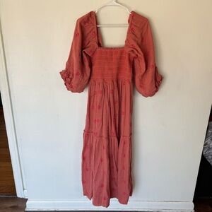 Free People pink floral embroidered gauze cotton maxi dress size XS